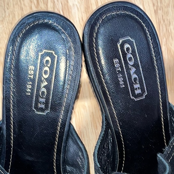 COACH Cleo Black Suede Platform Clip & Ring Clogs Mules Heels Size 7.5B Shoes - Picture 10 of 14